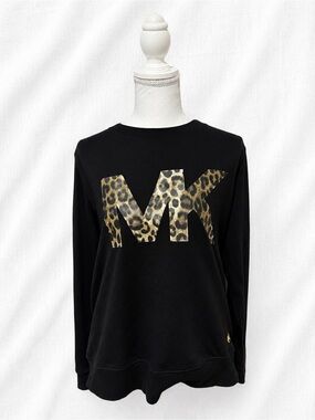 MICHAEL Michael Kors Black Pullover with Gold Leopard MK Logo